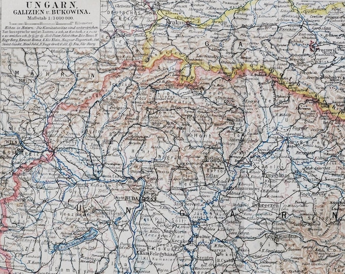 Hungary - Galicia / Bukovina - original antique map from 1902 (country province region metropolitan geography topography galizien bukowina)