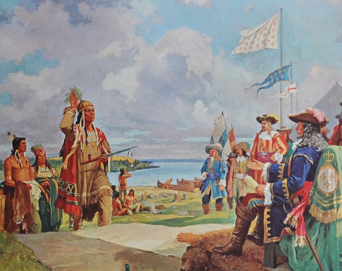 Canada's First Trade Treaty - Original History Print from 1967 (count frontenac, new france, kingston ontario, cataraqui, iroquois indians)