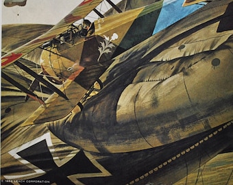 The Recalcitrant Sausage - Original Military Print / Litho 1960's (ww1 plane, fighter pilot, Willy Coppens, Hanriot H.D. 1, belgian ace)