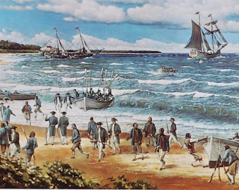 First Fleet Operation of the Continental Army March 3 1776 - Original Military Print from 1970s (history royal navy war ship esek hopkins)