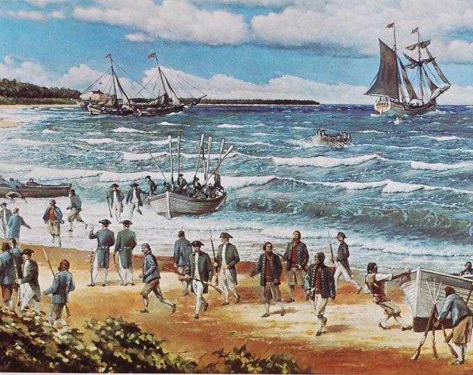 First Fleet Operation of the Continental Army March 3 1776 - Original Military Print from 1970s (history royal navy war ship esek hopkins)
