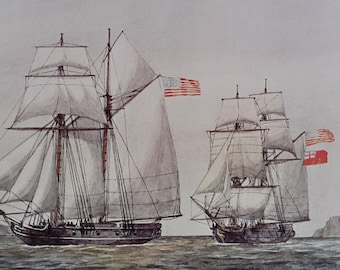 Lee Captures Nancy November 29 1775 - Original Military Print from 1970s (naval history usa navy war ship john manley cape ann washington)