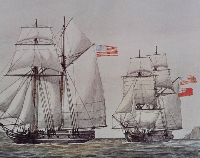 Lee Captures Nancy November 29 1775 - Original Military Print from 1970s (naval history usa navy war ship john manley cape ann washington)