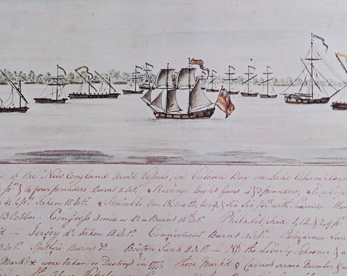 Battle of Valcour Island, Lake Champlain October 11 1776 - Original Military Print from 1970s (naval history us royal navy canada new york)