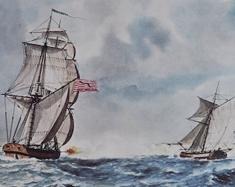 Surprize Captures the Harwich Packet May 3 1777 - Original Military Print from 1970s (naval history us royal navy war gustavus conyngham)