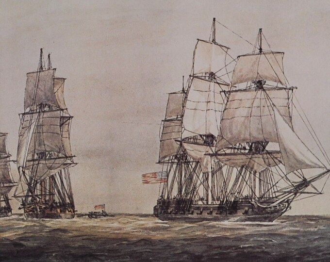 Capture of Mellish November 12 1776 - Original Military Print from 1970s (naval history us royal navy war john paul jones hoysteed hacker)