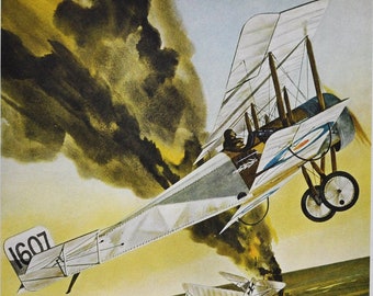 Dangerous Baby - Original Military Print / Litho 1960's (ww1 plane fighter pilot aviation lanoe hawker belgium bristol biplane albatros)