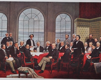 The Fathers of Confederation - Original History Print from 1967 (canada, robert harris, charlottetown conference, quebec, John A. Macdonald)