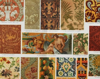 Tapestries - Original Antique Print - 1906 (colors, patterns, Coptic, Italian, Europe, Japan, China, Persian, France, textile art, velvet)