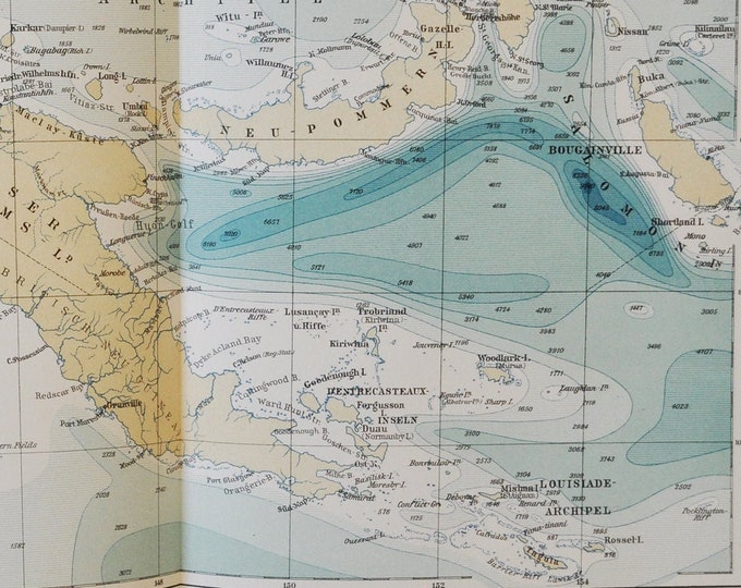 Ocean Depth Kaiser-Wilhelmsland & Bismarck Archipelago - original antique map from 1902 (country, city, province, region, Papua New Guinea)