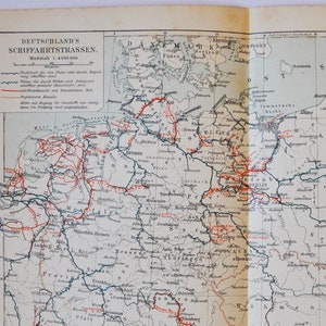 Wasserstraßen Deutschland - original antike Karte von 1902 (Land, Stadt, Provinz, Region, Metropolregion, Kontinent, Flüsse, Meere, Kanäle)