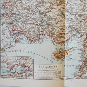 Asiatische Türkei - original antike Karte von 1902 (Land, Stadt, Provinz, Region, Metropolregion, Kontinent, Anatolien, Atatürk, Europa)