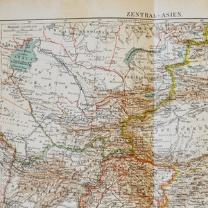 Zentralasien - original antike Karte von 1902 (Land, Stadt, Provinz, Region, Metropolregion, Kontinent, Flüsse, Russisches Großbritannien)