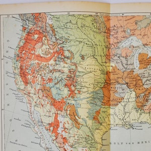 Geologische USA & Mexiko - original antike Karte von 1902 (Land, Stadt, Provinz, Region, Metropolregion, Kontinent, Flüsse geologische)