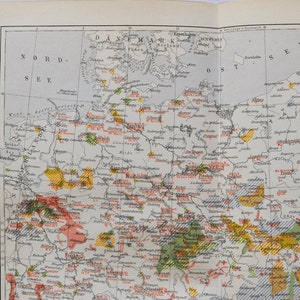 Carte industrielle de l’Allemagne - carte antique originale de 1902 (pays, ville, province, Europe, textiles, industrie, minéraux, fabrication)