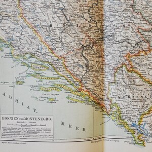 Bosnien & Montenegro - original antike Karte von 1902 (Land, Stadt, Provinz, Adria, Albanien, Serbien, Sarajevo, Podgorica, Balkan)