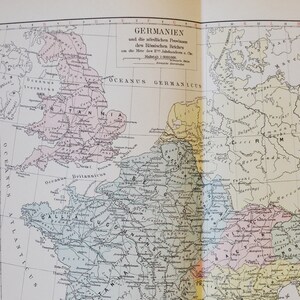 Das Römische Reich Nördlicher Teil - original antike Karte von 1902 (Land, Stadt, Provinz, Europa, Germania, Belgica, Britannia, Gallia)