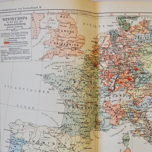 Westeuropa - original antike Karte von 1902 (Land, Stadt, Provinz, Europa, Spanien, Frankreich, Deutschland, Niederlande, Großbritannien)