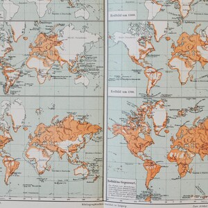 Geschichte der Welt - original antike Karte von 1902 (Land, Stadt, Provinz, Region, Metropolregion, Geographie, Kontinente, Meere)