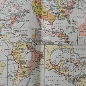 Geschichte Amerikas - original antike Karte von 1902 (Land, Stadt, Provinz, Staaten, Vereinigte Staaten von Amerika, Südamerika Kolonial)