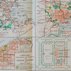 American Parks - original antike Karte von 1902 (Land, Stadt, Provinz, Region, Metropolit, Massachusetts, Boston, Baltimore, Chicago)