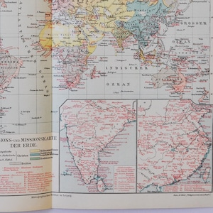 Missionskarte & Weltreligionen - original antike Karte von 1902 (Land, Stadt, Provinz, Region, Metropolit, Islam, Katholik)