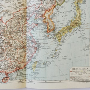 China und Japan - original antike Karte von 1902 (Land, Stadt, Provinz, Region, Metropolregion, Kontinent, Asien, Imperium, Meer, Tokyo)