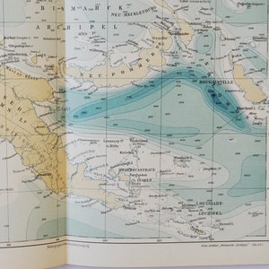 Ozeantiefe Kaiser-Wilhelmsland & Bismarck Archipel - original antike Karte von 1902 (Land, Stadt, Provinz, Region, Papua-Neuguinea)