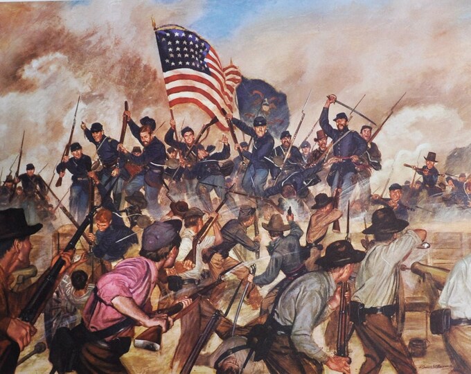 First at Vicksburg - Original Military Print from 1950s (us army in action corps usa confederate siege american civil war campaign grant)