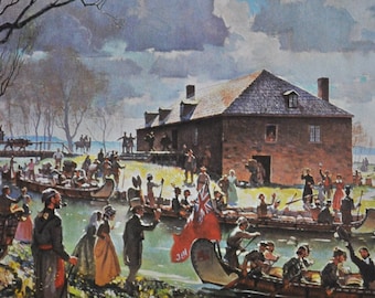 Spring Brigade leaves Lachine for the West - Original History Print from 1968 (canada, hudson bay, fur trade, grand portage, fort william)