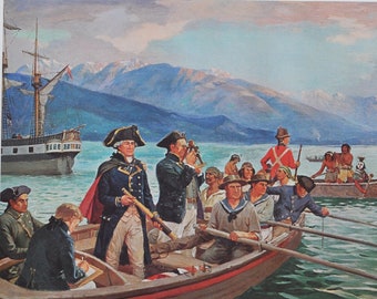 Captain George Vancouver - Original History Print from 1967 (Canada, English Bay Burrard Inlet, Coastal Mountains, Stanley Park, James Cook)