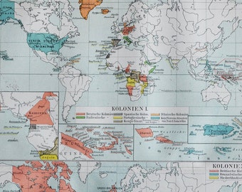 Colonial Powers in the World - original antique map from 1902 (country, city, province, Germany, Spain, Denmark, Italy Portugal Belgium USA)