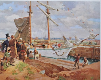 Linking the Great Lakes - Original History Print from 1967 (Canada, William Hamilton Merritt, Welland Canal Co, Lake Ontario Erie, Niagara)