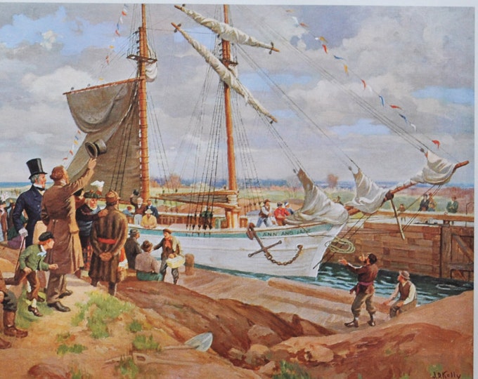 Linking the Great Lakes - Original History Print from 1967 (Canada, William Hamilton Merritt, Welland Canal Co, Lake Ontario Erie, Niagara)