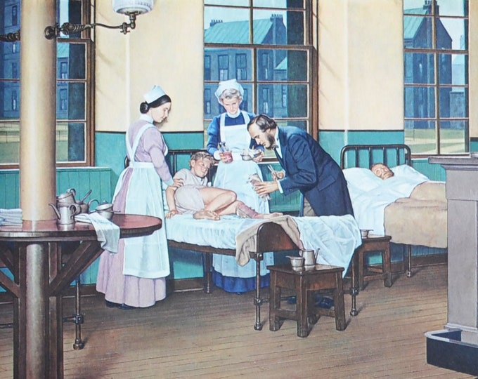 Joseph Lister Introduces Antisepsis, Original Medical Print / Poster 1960s (history, medicine, medical, pharmacy, surgeon, surgery)