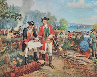 Founding of Halifax - Original History Print from 1967 (Edward Cornwallis, Governor of Nova Scotia, John Bruce engineer, Chebucto Bay, farm)