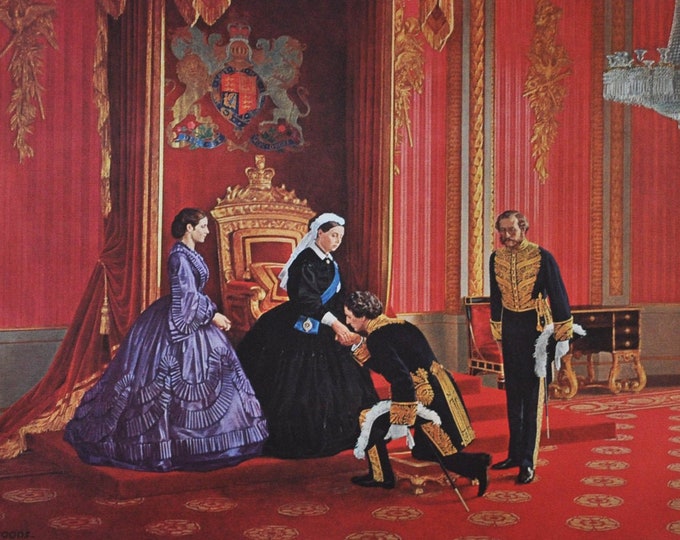 A Queen's Tribute - Original History Print from 1967 (dominion of canada, prime minister John A Macdonald, queen Victoria Buckingham Palace)