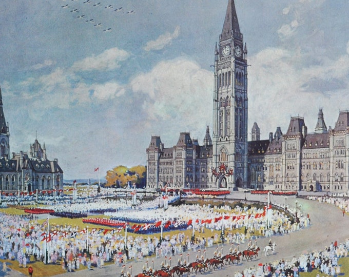 Parliament Hill - Diamond Jubilee - Original History Print from 1967 (Dominion of Canada, Ottawa, 1867, John A Macdonald, Confederation)