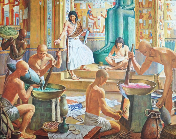 Days of the Papyrus Ebers, Original Medical Print / Poster 1950s (history, pharmacy, medicine, medical, egypt, egyptian, pharaoh, pyramid)