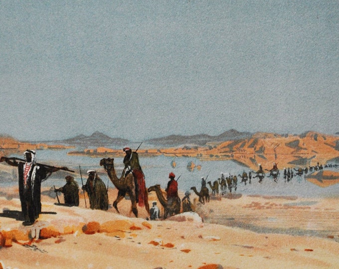 Mirage Of Water In The Desert - Original Antique Print - 1906 (sahara egypt camel arabian gobi patagonian great victoria kalahari syrian)