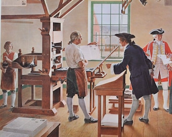 Canada's First Printing Press - Original History Print from 1967 (Halifax, Nova Scotia, Edward Cornwallis, Bartholomew Green, John Bushell)