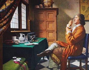 Anthony van Leeuwenhoek and the Little Animals - Original Medical Print/Poster (history, medicine, medical, pharmacy, diertgens, Antonie)