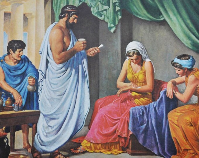 Galen (130-200 A.D.), Original Medical Print / Poster 1950s (history, pharmacy, medicine, science, galenicals, cold cream, drug, galenus)
