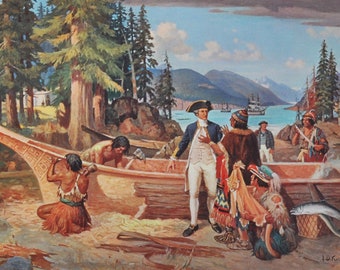 Captain James Cook - Original History Print from 1967 (british navigator, royal navy, louisburg, quebec, st. lawrence river, halifax harbor)