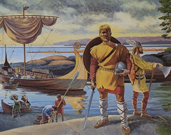 The Vikings - Original History Print from 1967 (Bjarni Herjulfsson iceland greenland Leif Ericson Vinland Newfoundland Thorvald Norsemen)