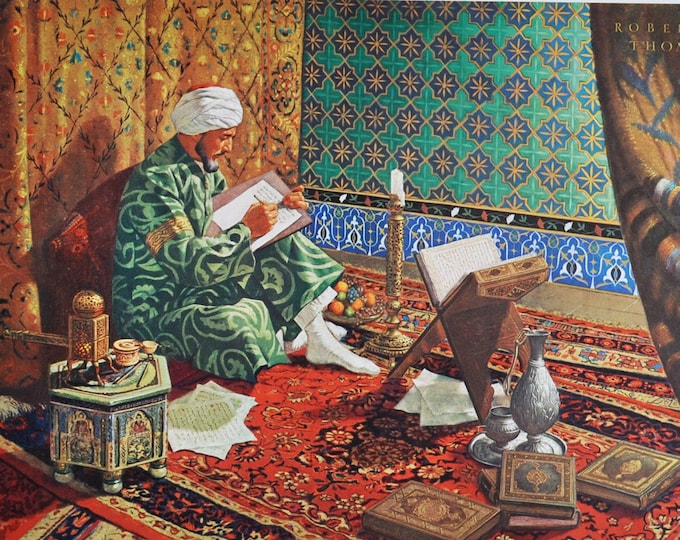 Avicenna The Persian Galen - Original Vintage Lithograph 1950s (history of pharmacy, medicine, medical, science, islam, islamic, iran)