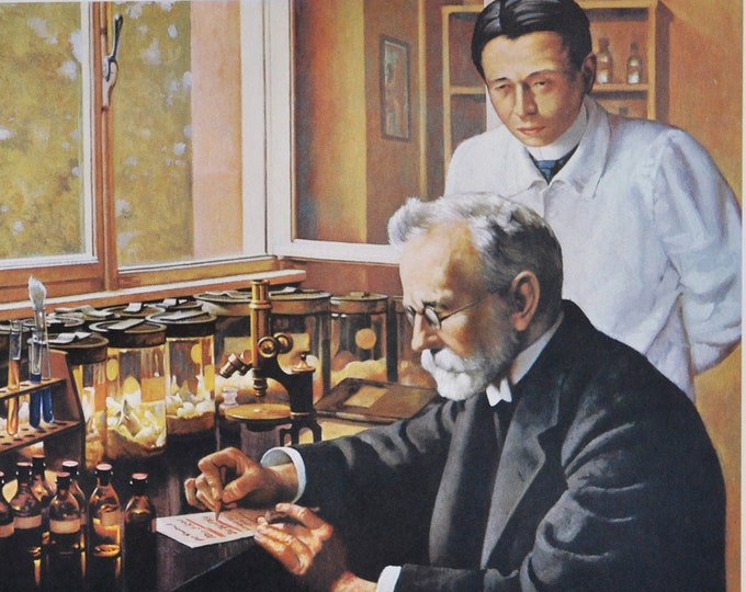 Paul Ehrlich: Chemotherapy is Launched - Original Medical Print / Poster 1960s (history, medicine, pharmacy, Dr. Hata, Salvarsan, syphilis)