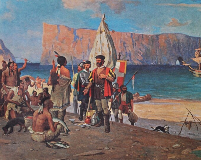 The Discovery of Canada - Original History Print from 1967 (jacques cartier, france, north-west passage, perce rock, quebec, saint lawrence)