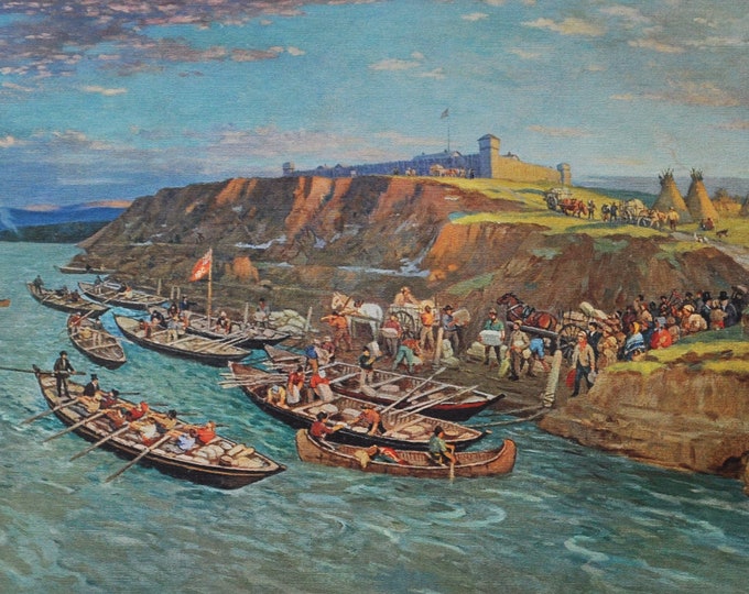 Fort Edmonton - Original History Print from 1967 (prairies, hudson bay company, north saskatchewan river, blackfoot indians, george simpson)