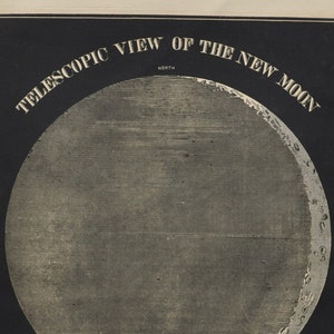 Teleskop Ansicht des Neumondes - original antique Druck 1851 (Smith's Illustrierte Astronomie Universum Sterne Planeten Nasa Weltraum Weltraumsapollo)